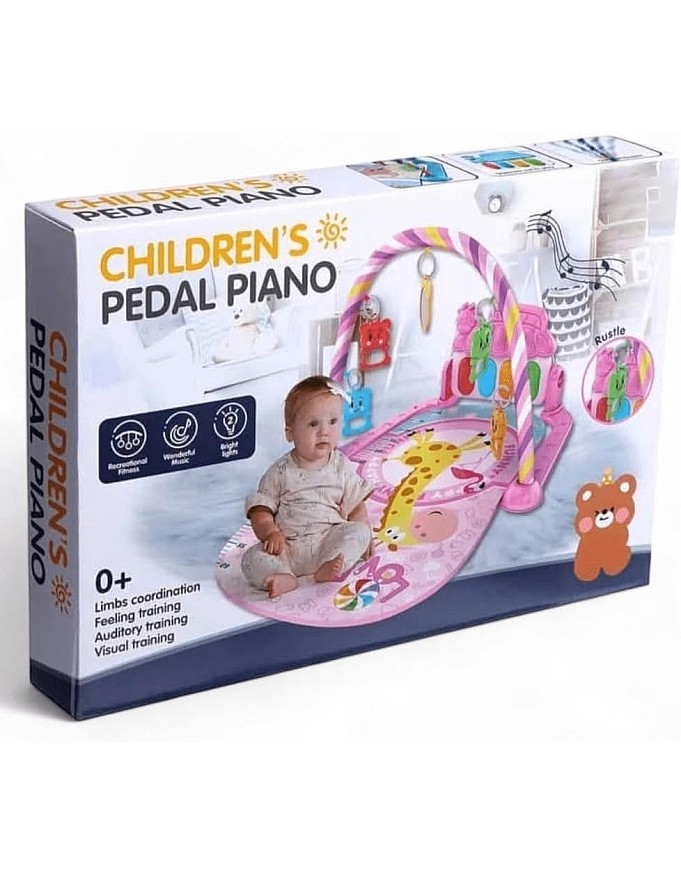 Kick and Play Floor Baby Mat and Play Piano Gym Mat – Infants Musical Activity Center with 5 Hanging Sensory Toys and Early Education Floor Playmat girly