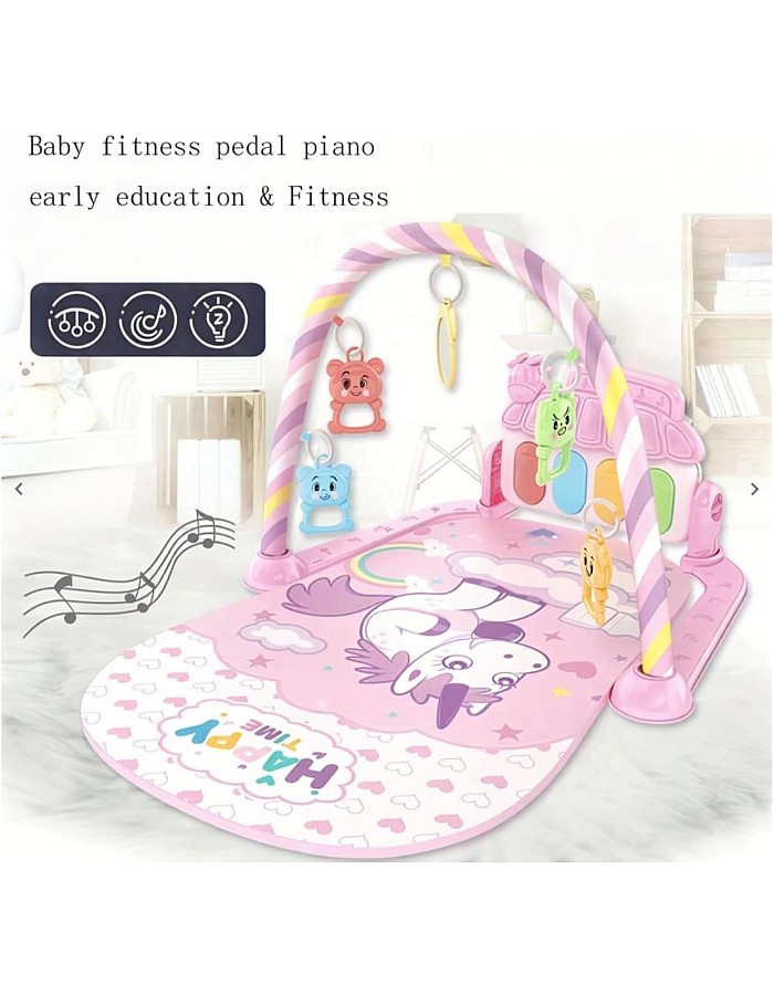 Kick and Play Floor Baby Mat and Play Piano Gym Mat – Infants Musical Activity Center with 5 Hanging Sensory Toys and Early Education Floor Playmat girly