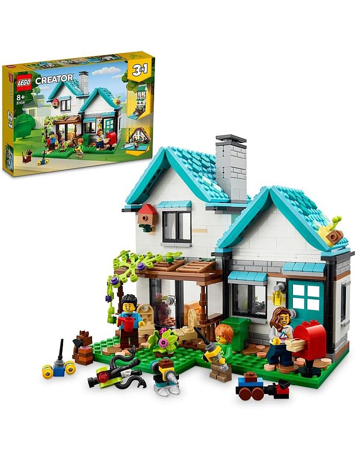 مجموعة المنزل المريح 31139 من LEGO® Creator، يتميز بوجود منزل العائلة ومنزل القناة ومنزل البحيرة؛ نماذج إبداعية لإلهام لعب الأدوار للأطفال الذي