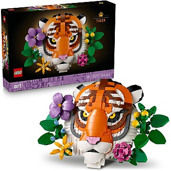 LEGO Art The Fauna Collection - Tiger - Buildable 3D Animal Painting with Decorative Flowers from Botanicals - DIY Home or Office Decor Set for Adults - Creative Gift Idea - 31217