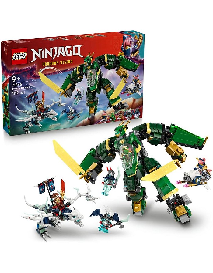 LEGO NINJAGO 2in1 Lloyd's Jet Mech - Transforms into a Jet Toy - 5 Minifigures Incl. Sora & Lloyd, plus a Motorbike and a Dragon Figure - Gift for 9+ Year Old Boys & Dragons Rising Fans - 71845