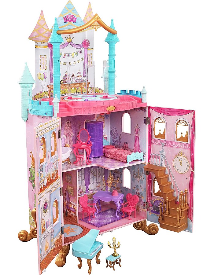 KidKraft Disney Princess Dance & Dream Castle Dollhouse Wooden Playset with Music and Movable Dance Floor for 30 cm Dolls, Toy for Children from 3 Years, 10276