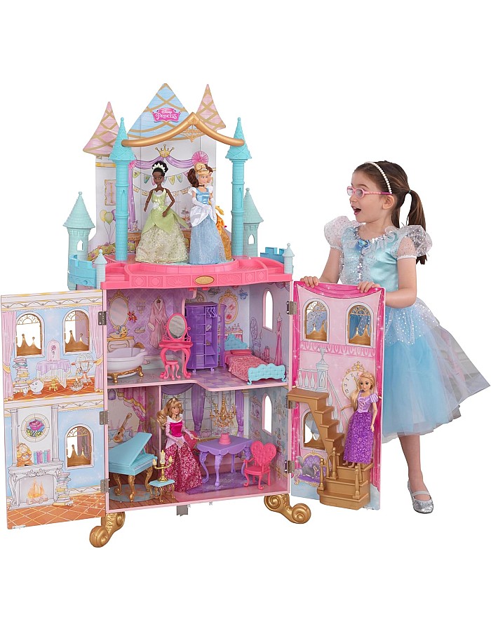 KidKraft Disney Princess Dance & Dream Castle Dollhouse Wooden Playset with Music and Movable Dance Floor for 30 cm Dolls, Toy for Children from 3 Years, 10276