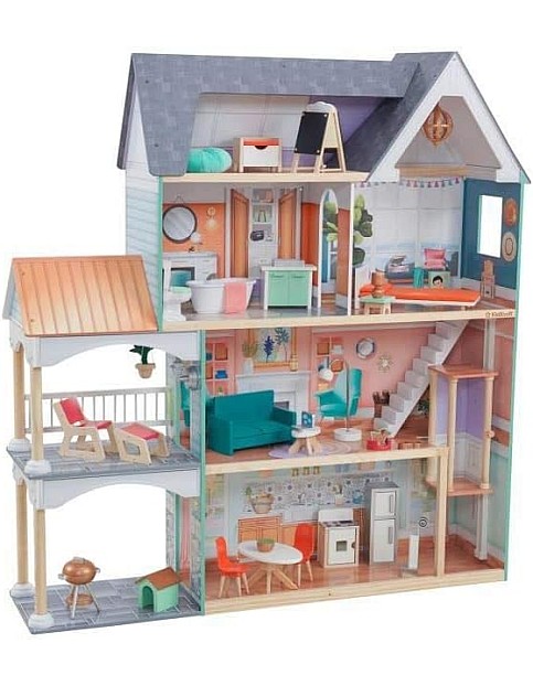 Kidkraft Dahlia Mansion Wooden Dollhouse For 12-Inch Dolls With Lights & Sounds 124 * 32 * 133 cm- 65987, 3+