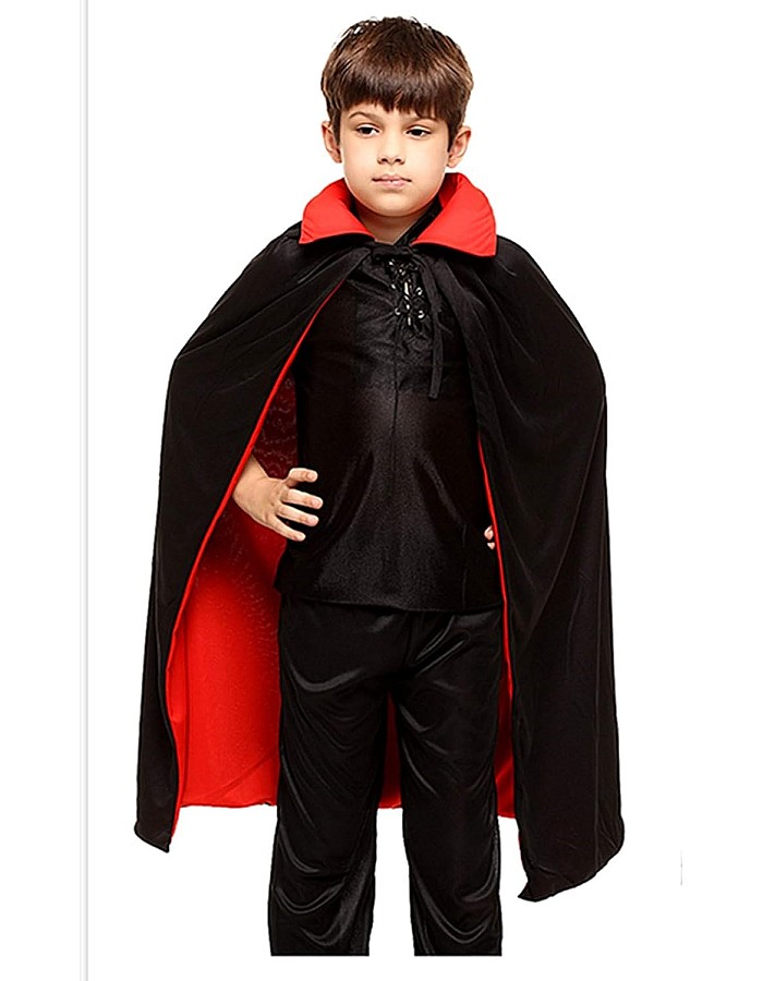 Wonka THTMS Unisex Cosplay Christmas Halloween Witch Party Reversible Hooded Adult and Kids Vampires Cape Cloak（Dual-Layer,Black and red ） (M, Stand Collar)