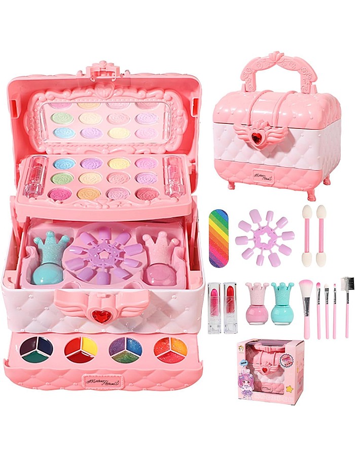 KIDSZONE Kids Makeup Set, Princess Toys Real Washable Cosmetic Set with Mirror, Portable Kids Makeup Sets for Girls, Play Make Up Christmas Birthday Gifts for 3-12 Years Old Kid