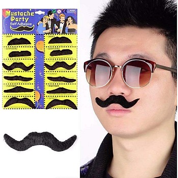 Wonka Jamboree 12 PCS Self Adhesive Fake Mustache - Premium Novelty Mustache for Kids Adult, Birthday and Hawaiian Costume (Mustache) (Black)
