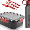 M-Design Lunch Set - 2.1L Lunch Box, 800ml Water Bottle & 3pc. Cutlery Set - Black