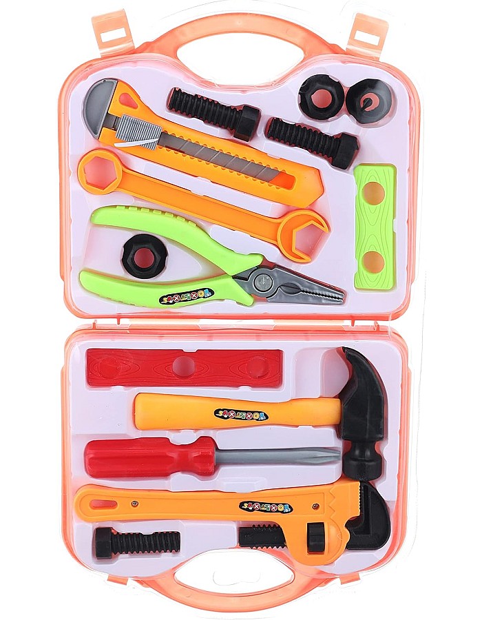Generic Carpenter tool box toy, 13 pieces - orange