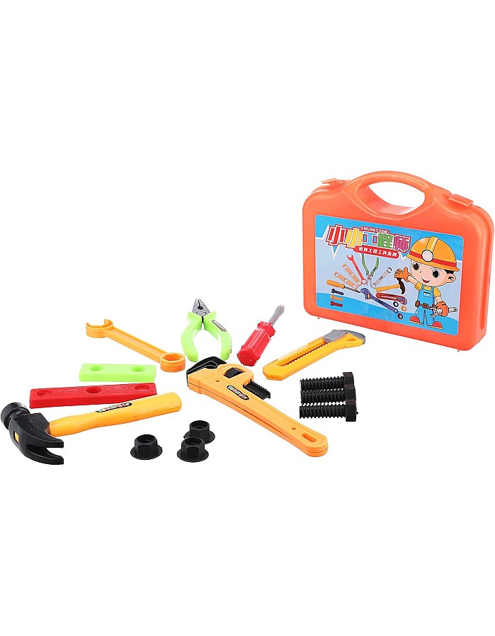 Generic Carpenter tool box toy, 13 pieces - orange