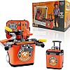 Transforming Little Engineer Tool Case, 2 in 1 Toy Converts from Trolley Travel Case to Integrated Workbench with Saw, Screwdriver and Hammer.