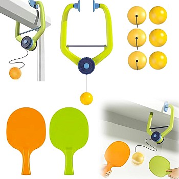 Door Ping Pong Game, Portable Hanging Table Tennis Trainer Set with 2 Rackets and 6 Balls