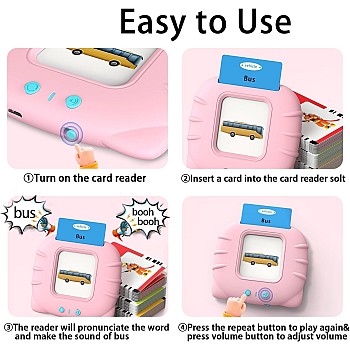Talking Educational Toy for Kids – Card Learning Device with 112 Cards (224 Words) – Arabic/English Words Learning – Interactive Flash Card for Baby Skills Development – Teach Different Things (Pink)