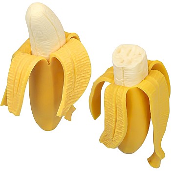 Anboor 2 Pack Banana Squishy Stress Balls, Realistic Fruit Sensor Toys for All Ages, Yellow Stress Relief Squeeze Toys
