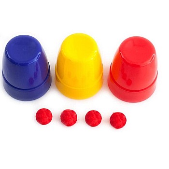 SUMAG Three Cups and Balls Plastic Magic Tricks Balls Appearing/Disappearing Close up Gimmick Comedy Magic (Small - Multi-Colored)