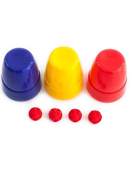 SUMAG Three Cups and Balls Plastic Magic Tricks Balls Appearing/Disappearing Close up Gimmick Comedy Magic (Small - Multi-Colored)
