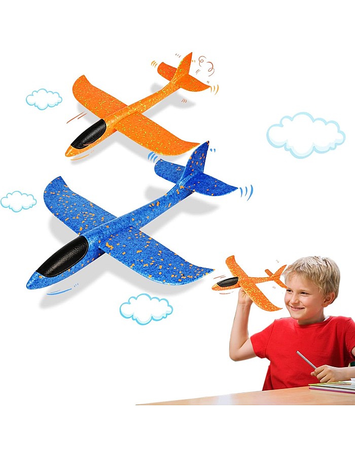 VCOSTORE 2 Pack Foam Airplanes Toy - Glider Plane - EPP Throwing Styrofoam Plane with Flight Mode,Outdoor Sport Toy for Age 3-12 Boys Girls Gift(Blue & Orange)