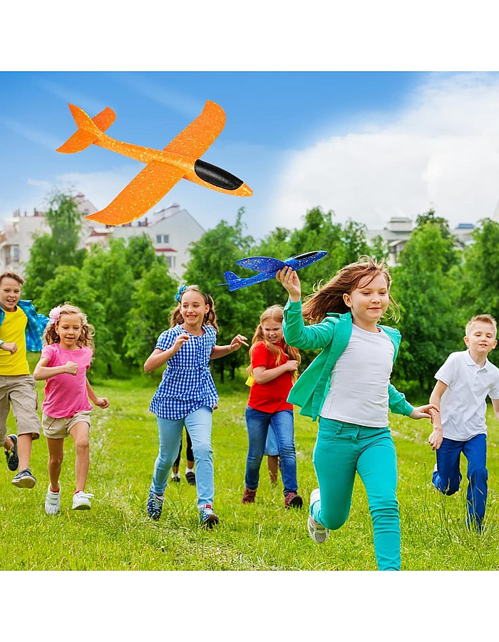 VCOSTORE 2 Pack Foam Airplanes Toy - Glider Plane - EPP Throwing Styrofoam Plane with Flight Mode,Outdoor Sport Toy for Age 3-12 Boys Girls Gift(Blue & Orange)