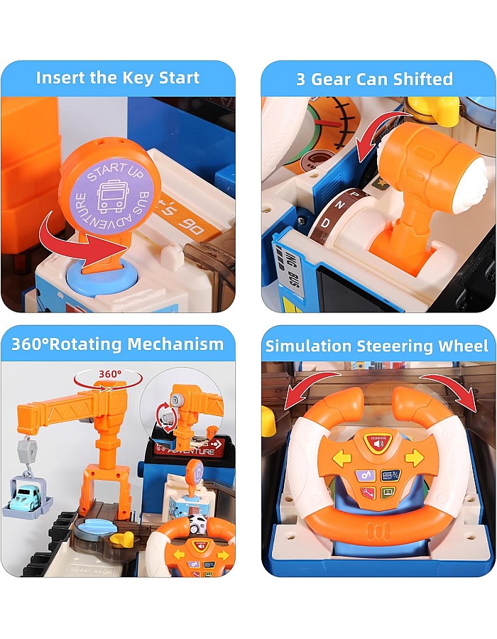 Dwi Dowellin Bus Toy with Sound Light for Kids, Simulation Steering Wheel Pull Buses,Construction Car Toys for Toddlers 4-8 Years Double-Decker Sightseeing Bus Gift for Age 3 4 5