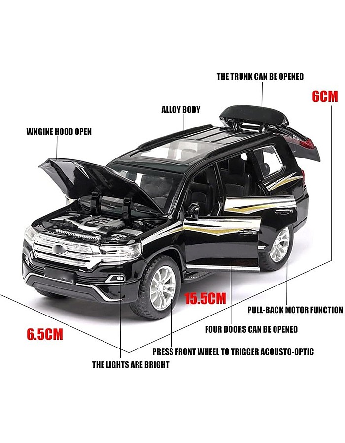 YBSM Diecast Car 1:32 For Toyota For Land-Cruiser SUV Cars Model Alloy Die Cast Sound And Light Pull Back Classic Luxury Vehicle Kids Toys Gift (Color : Black)