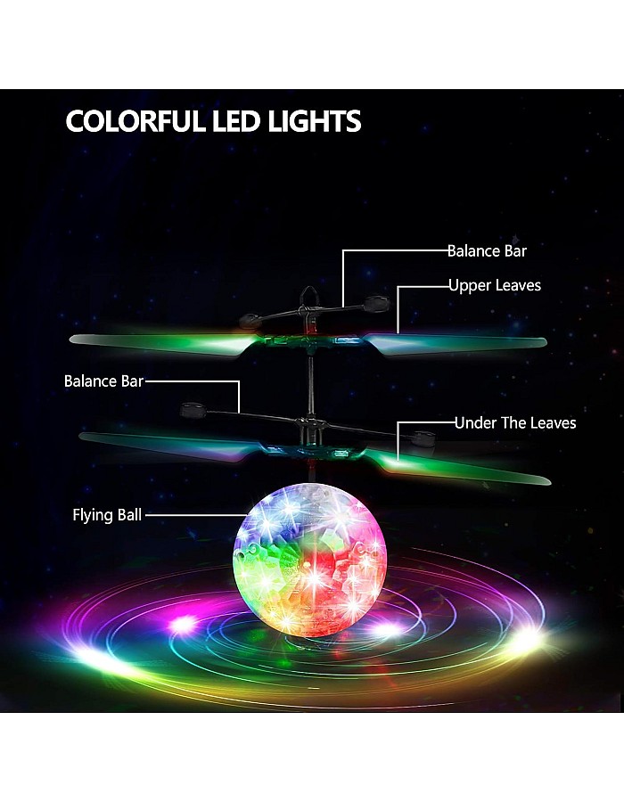UTTORA Fliegender Ball, Hekopter Flugzeug Drohne Spielzeug,Infrarot-Induktions, Spielzeug, Flugzeuge Drohne mit bunt leuchtendem LED-Licht, Indoor und Outdoor-Spiele Geschenke