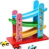 Wooden Car Ramp Toy For Kids With 3 Mini Racing Cars, Multi Color, 21.5 * 21cm