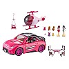 Fashion Fever Girls' Pink Toy Playset with Sports Car, Helicopter, Mini Dolls, Furniture Accessories