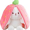 Reversible Bunny Stuffed Animal Rabbit Cuddle Stuffed Strawberry Bunny Transformed Rabbit Plush with Zipper 8