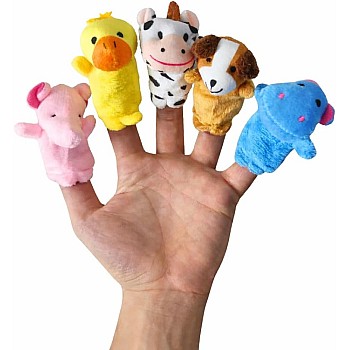 Set Of 5 Finger Puppets Soft Velvet Animal Mini Cartoon Zoo Characters For Storytelling Educational Shows Games Learning Theater Creative Play Set (Elephant-Duck-Cow-Dog-Hipos)