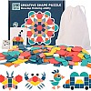 Wooden Pattern Puzzle Blocks Classic Educational Toys Puzzles with 180 Geometric Shape Pieces and 24 Designs