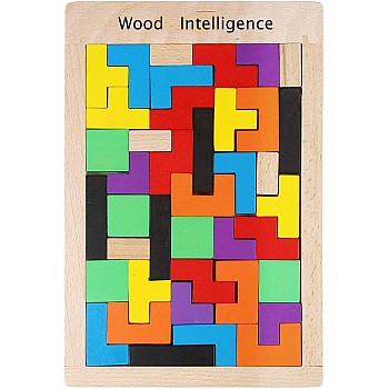Rmeet Tetris Tangram Wooden Puzzle Pack of 40 Geometric Jigsaw Wooden Box Brain Toys for Kids Early Education Baby Armit