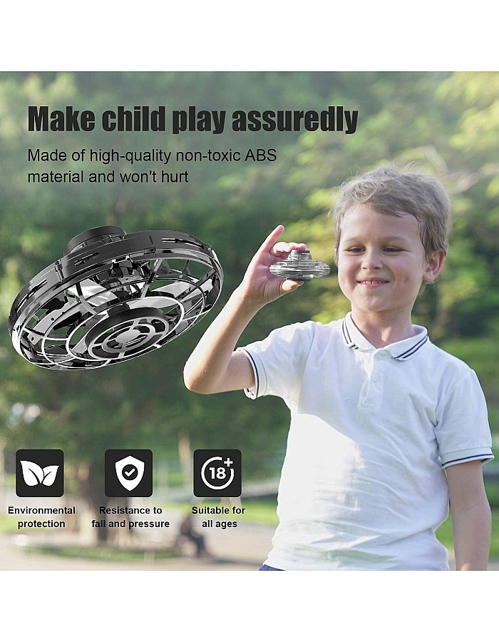 FLYNOVA Flying Toy, Hand Operated Drones Mini Drone Flying Ball Toys, Helicopter Toy with 360° Rotating and Luminous LED Lights for Children Adults Outdoor Fun (Black)