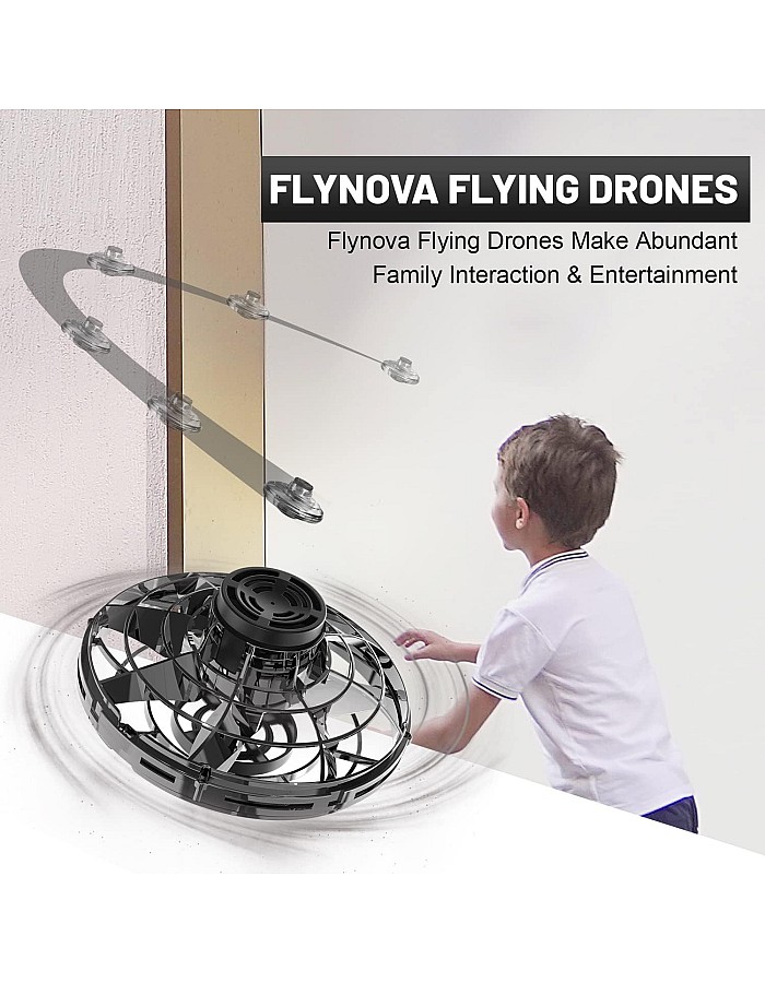FLYNOVA Flying Toy, Hand Operated Drones Mini Drone Flying Ball Toys, Helicopter Toy with 360° Rotating and Luminous LED Lights for Children Adults Outdoor Fun (Black)