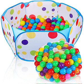 Jexine 200 Ball Kids Large Pit 39.4 Inch Ball Big Baby Pit Tent with Ball Plastic Pit Colorful Small Balls Toddler Playhouse Playpen for Boy Girl Crawl Play Indoor Outdoor