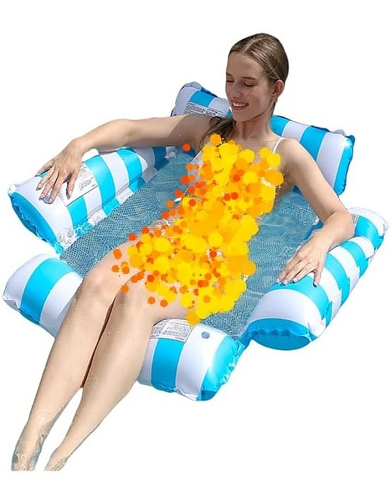 Inflatable Pool Float Lounger, Striped Blue and White, Water Hammock with Headrest, Arm Floaties
