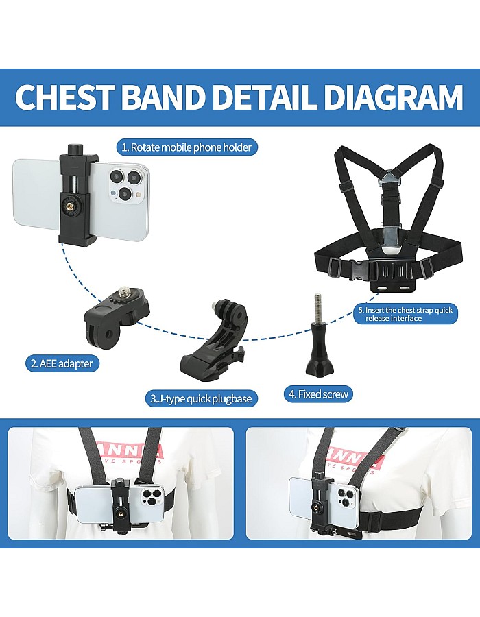 Taisioner Phone Chest Strap Harness Mount and Head Strap Holder POV kit for Mobile Phone Gopro Compatible with iPhone,Samsung,Camera,Gopro Hero 12/11/10/9/8,AKASO,DJI Osmo,Insta360 X2/X3 Other Camera