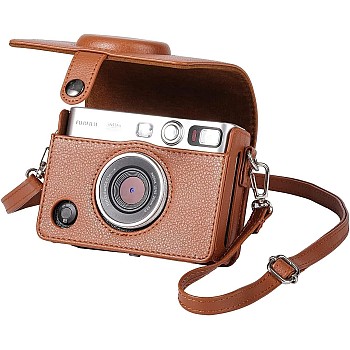 fashion mania Case for Fuji Mini EVO,Camera Case Compatible for Fuji Mini EVO Camera with Adjustable Shoulder Strap in Brown Lychee Texture Horizontal Style.