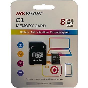 HIKVISION M-SD 8G Micro SDHC Memory Card - C1 Series with Adapter 23MB/s 10MB/s Class 10
