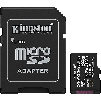 Kingston Canvas Select Plus microSD Memory Card 64GB microSDXC Gen3 100MB/s A1 Card + Adapter - SDCS3/64GB