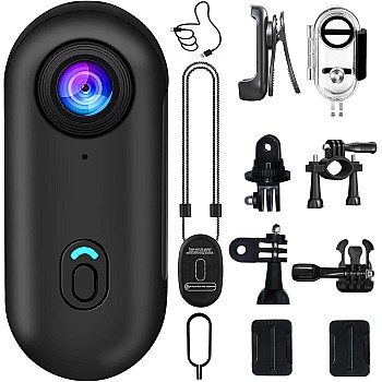 4K Wearable Mini Sports Camera with Magnetic Mount–Compact Action Camera-120-Minute Battery Life Wi-Fi, IPX7 Waterproof Encoding 360°Clip One-Tap Recording for Cycling,Motorbiking,Hiking,Vlogging (B)