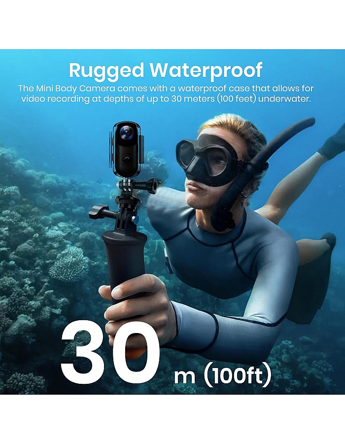 Poat Action Camera, Mini Pov Camera for vlogging, IPX7 Waterproof, Body Camera with 120° Wide Angle, POV Recording for Diving, 10+ Accessories – Helmet Cam for Motorcycle, Cycling (64G-Card)