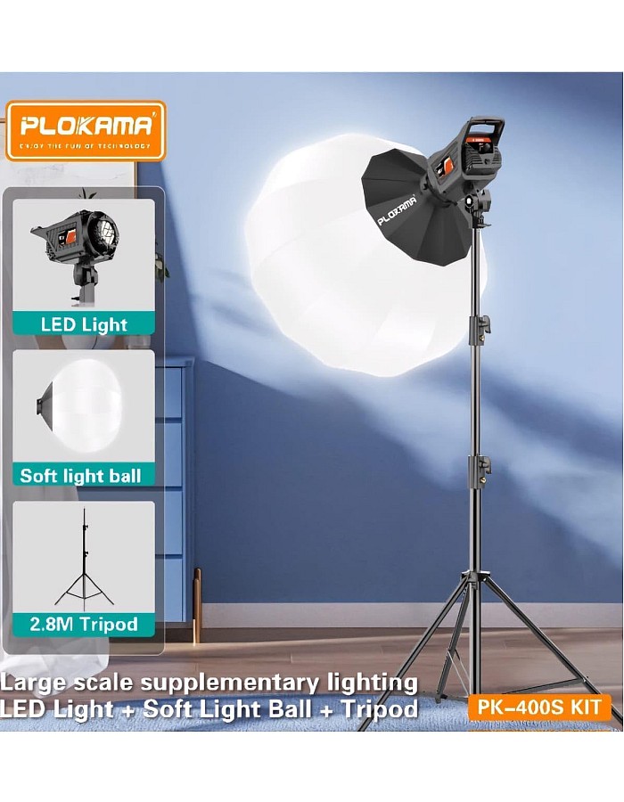 200W Plokama PK-400s Professional Lighting with QX 65CM and Stand for Video and Fotto for All Content Makers Facebook, YouTube, TikTok Fill Light 2700K-6500K, Ideal for Professional Photography