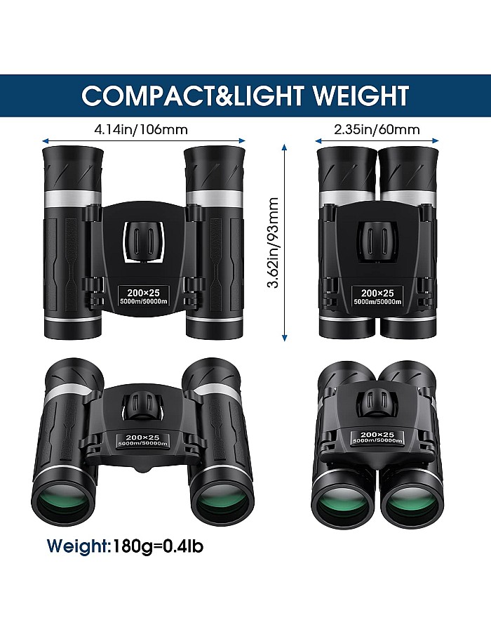 200x25 Compact Binoculars for Adults and Kids, High Powered Mini Pocket Binoculars, Small Binoculars for Bird Watching, Hunting, Concert, Theater, Opera, Travel, Sightseeing, Sport Games