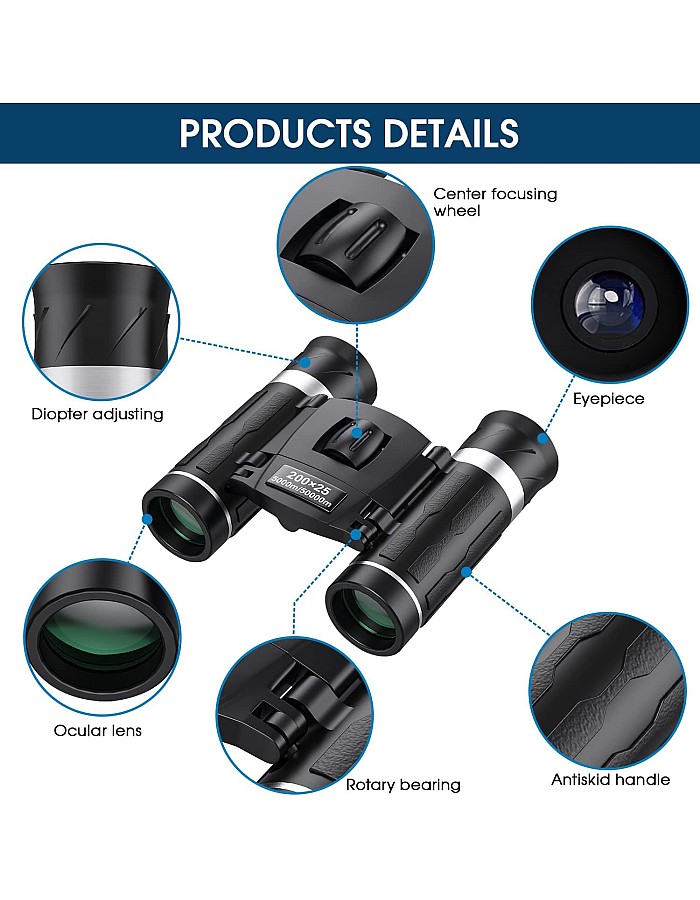 200x25 Compact Binoculars for Adults and Kids, High Powered Mini Pocket Binoculars, Small Binoculars for Bird Watching, Hunting, Concert, Theater, Opera, Travel, Sightseeing, Sport Games
