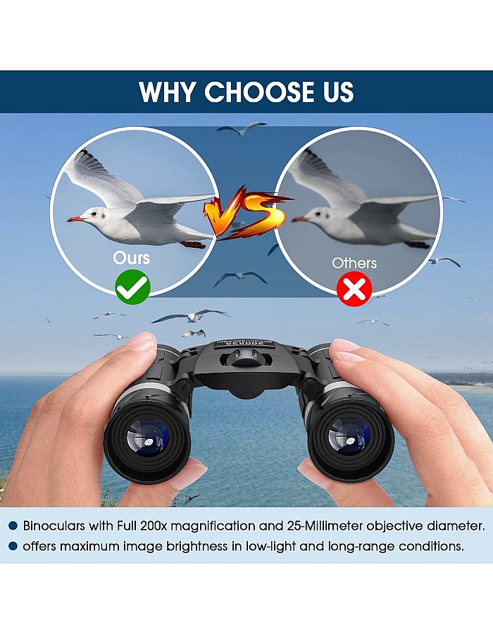 200x25 Compact Binoculars for Adults and Kids, High Powered Mini Pocket Binoculars, Small Binoculars for Bird Watching, Hunting, Concert, Theater, Opera, Travel, Sightseeing, Sport Games