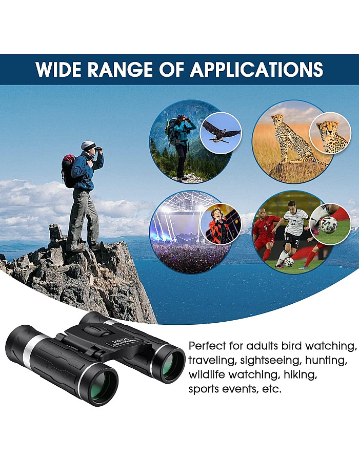 200x25 Compact Binoculars for Adults and Kids, High Powered Mini Pocket Binoculars, Small Binoculars for Bird Watching, Hunting, Concert, Theater, Opera, Travel, Sightseeing, Sport Games