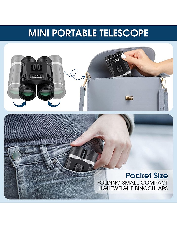 200x25 Compact Binoculars for Adults and Kids, High Powered Mini Pocket Binoculars, Small Binoculars for Bird Watching, Hunting, Concert, Theater, Opera, Travel, Sightseeing, Sport Games