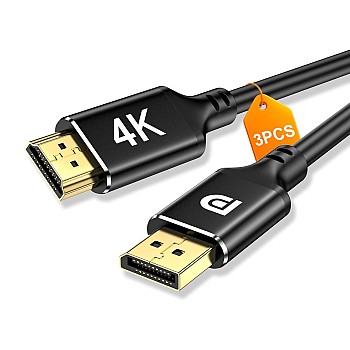 كابل ديسبلاي بورت 4K إلى HDMI مطلي ذهب يدعم 4k عند 30 هرتز و2k عند 60 هرتز و1080 وFHD بكسل اتجاه واحد منفذ ديسبلاي 1.2 إلى HDMI 1.4 لكمبيوتر وشاشة نيفيديا و