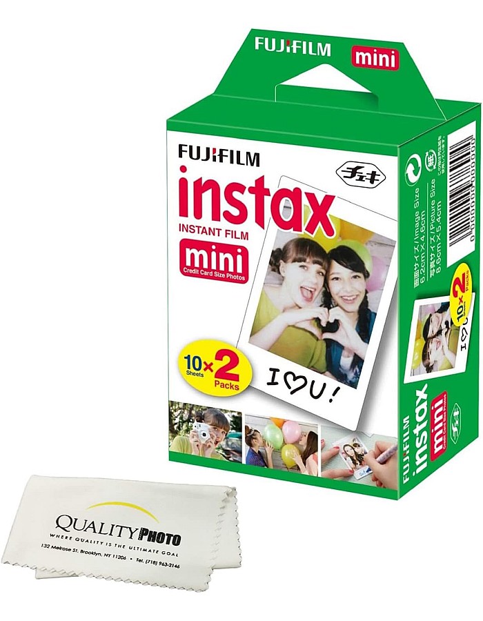 Fujifilm INSTAX Mini Instant Film (White) for Fujifilm Mini 8,9,11,12 Cameras w/Quality Photo Microfiber Cloth (20 Prints)