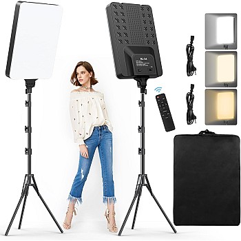 Set of 2 24 Inch LED Video Light Set, 2700-7500 K Dimmable Continuous Photography Lighting with Remote Control and 200 cm Tripod, CRI 96+ Studio Lights for TikTok, YouTube, Video Photography